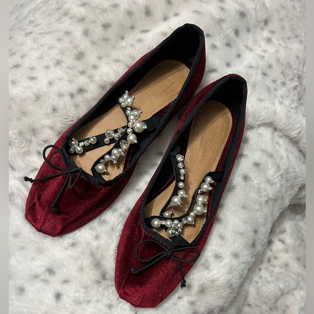 ASOS crushed velvet ballet flats with rhinestone and pearl adornment siz…